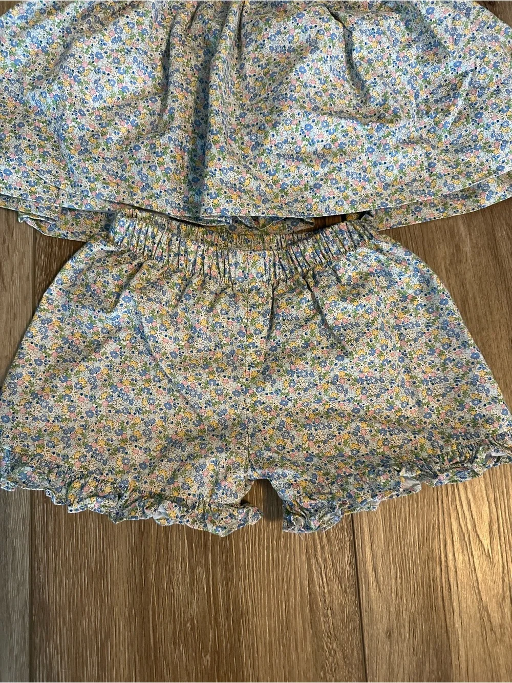Girls Disney Floral Smocked Tank & Shorts Set - Blue/Yellow Floral - 3T